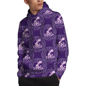 Purple Aquarius Zodiac Pattern Print Pullover Hoodie