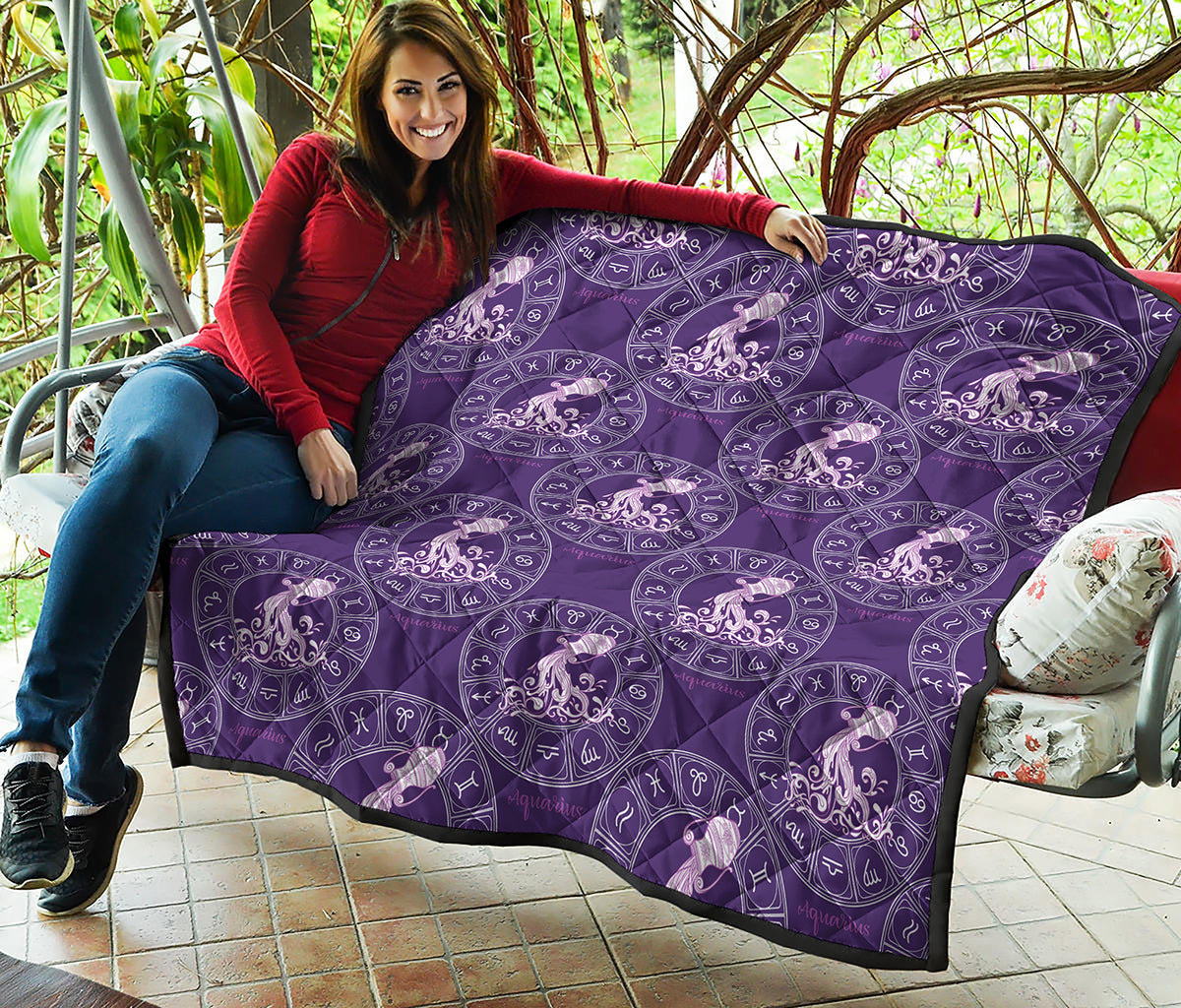 Purple Aquarius Zodiac Pattern Print Quilt