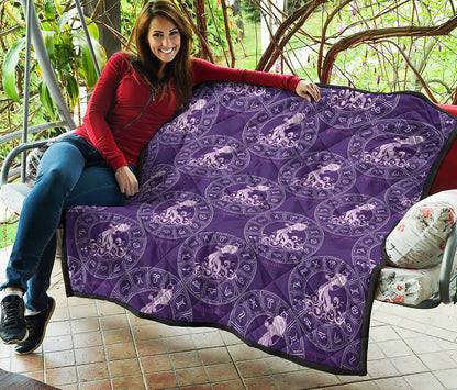 Purple Aquarius Zodiac Pattern Print Quilt