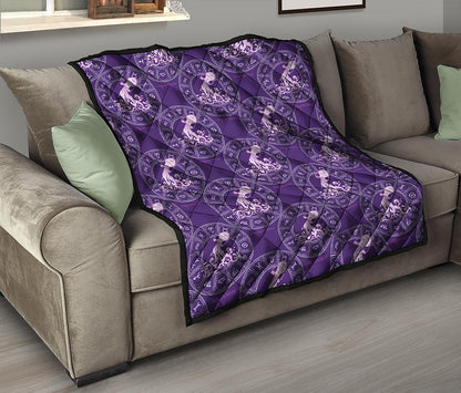 Purple Aquarius Zodiac Pattern Print Quilt