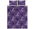 Purple Aquarius Zodiac Pattern Print Quilt Bed Set