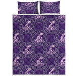 Purple Aquarius Zodiac Pattern Print Quilt Bed Set