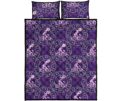 Purple Aquarius Zodiac Pattern Print Quilt Bed Set