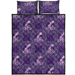 Purple Aquarius Zodiac Pattern Print Quilt Bed Set