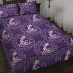 Purple Aquarius Zodiac Pattern Print Quilt Bed Set