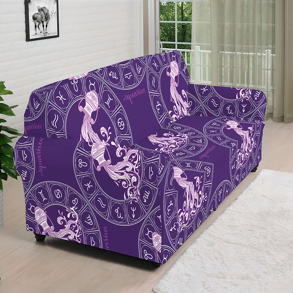 Purple Aquarius Zodiac Pattern Print Sofa Cover