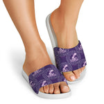 Purple Aquarius Zodiac Pattern Print White Slide Sandals