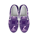 Purple Aquarius Zodiac Pattern Print White Slip On Shoes