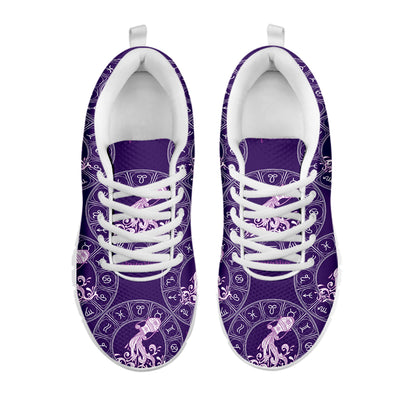 Purple Aquarius Zodiac Pattern Print White Sneakers