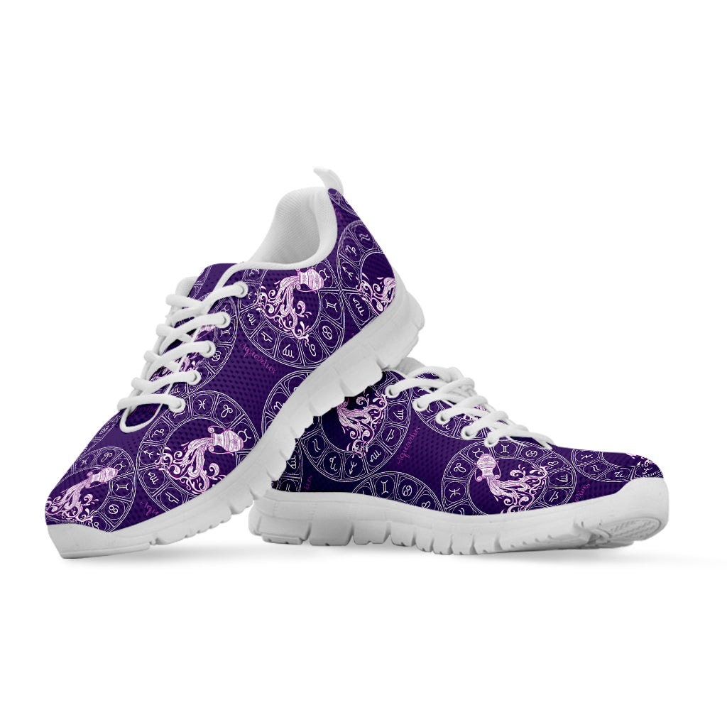 Purple Aquarius Zodiac Pattern Print White Sneakers