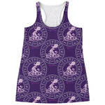 Purple Aquarius Zodiac Pattern Print Women's Racerback Tank Top