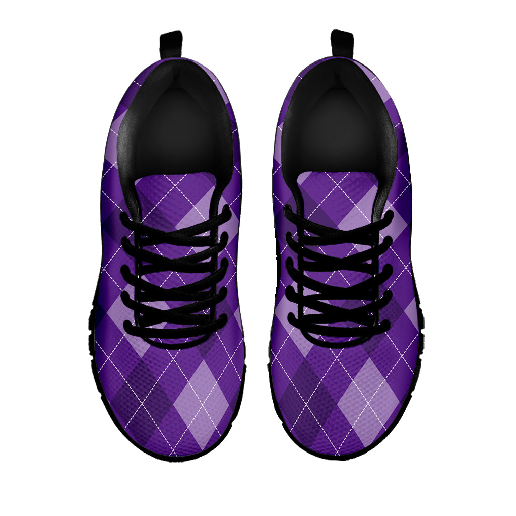 Purple Argyle Pattern Print Black Sneakers