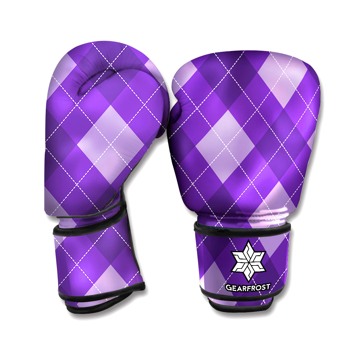 Purple Argyle Pattern Print Boxing Gloves