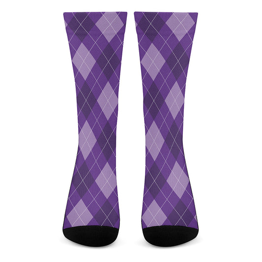 Purple Argyle Pattern Print Crew Socks