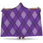 Purple Argyle Pattern Print Hooded Blanket