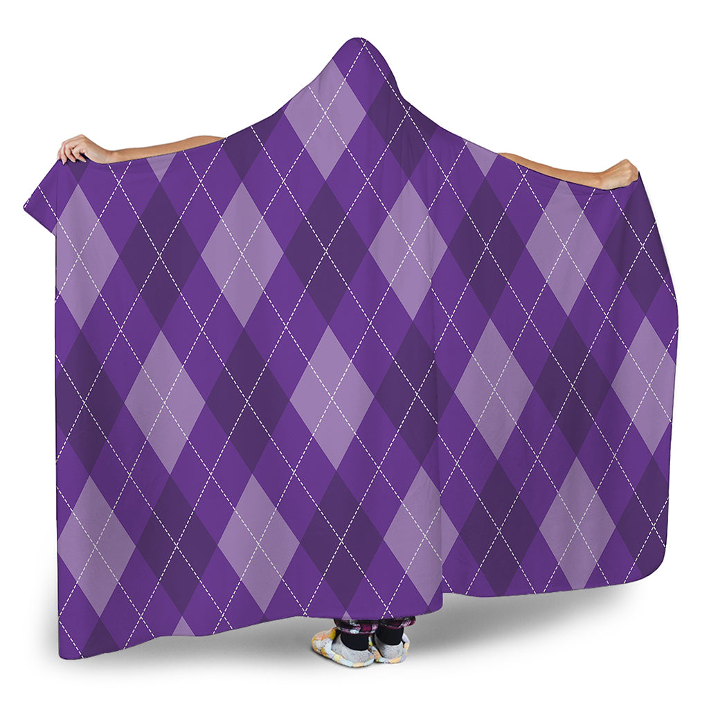 Purple Argyle Pattern Print Hooded Blanket