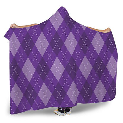 Purple Argyle Pattern Print Hooded Blanket