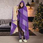Purple Argyle Pattern Print Hooded Blanket