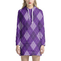 Purple Argyle Pattern Print Pullover Hoodie Dress
