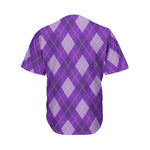 Purple Argyle Pattern Print Men's Baseball Jersey