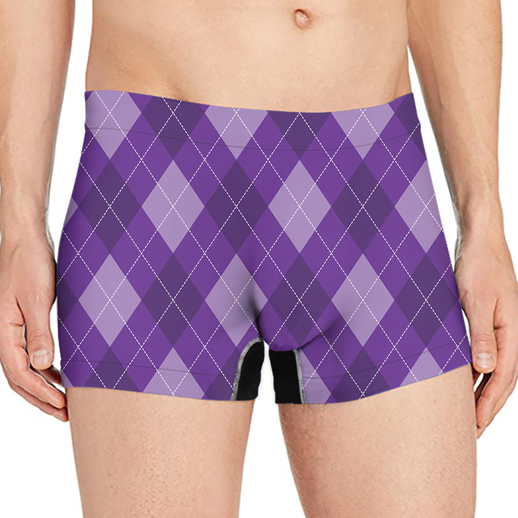 Purple Argyle Pattern Print Men's Boxer Briefs