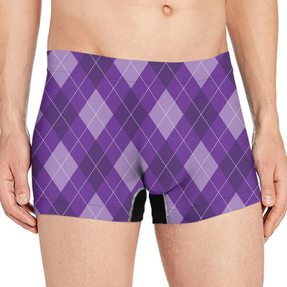 Purple Argyle Pattern Print Men's Boxer Briefs