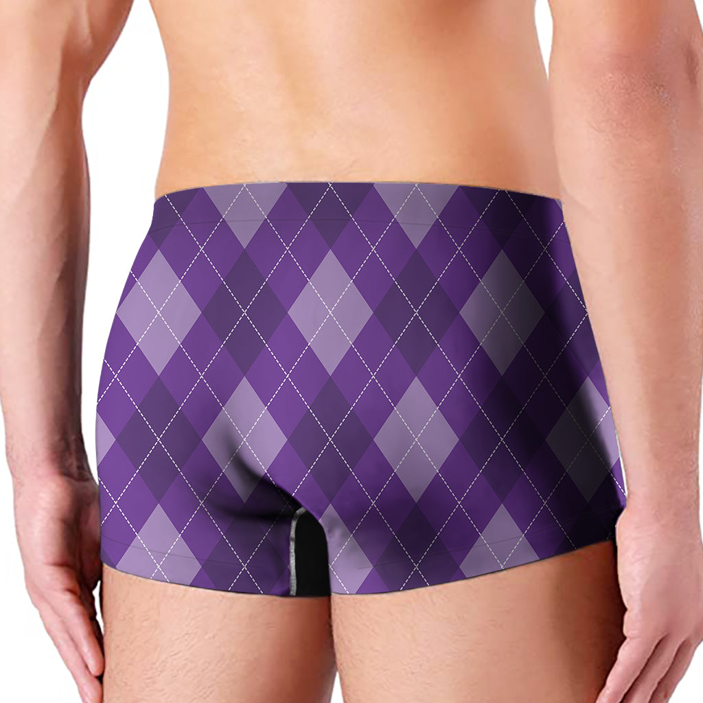 Purple Argyle Pattern Print Men's Boxer Briefs