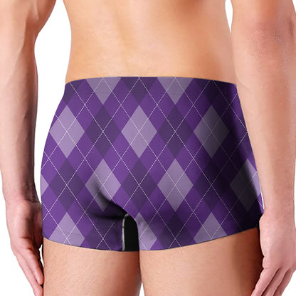 Purple Argyle Pattern Print Men's Boxer Briefs