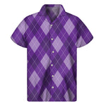 Purple Argyle Pattern Print Men's Short Sleeve Shirt