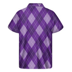 Purple Argyle Pattern Print Men's Short Sleeve Shirt