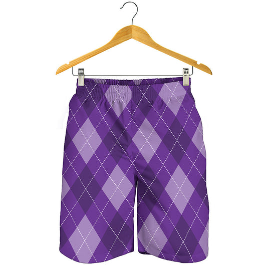 Purple Argyle Pattern Print Men's Shorts