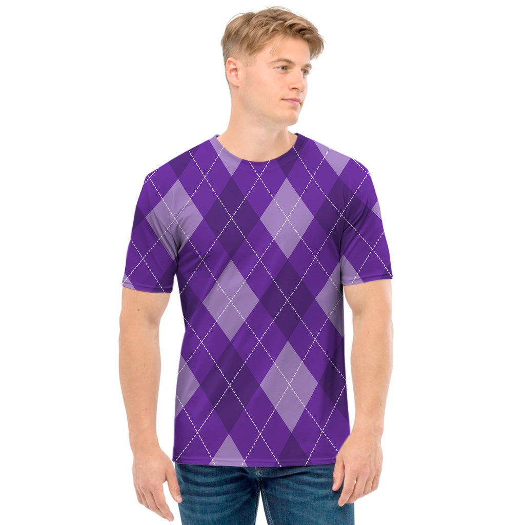 Purple Argyle Pattern Print Men's T-Shirt