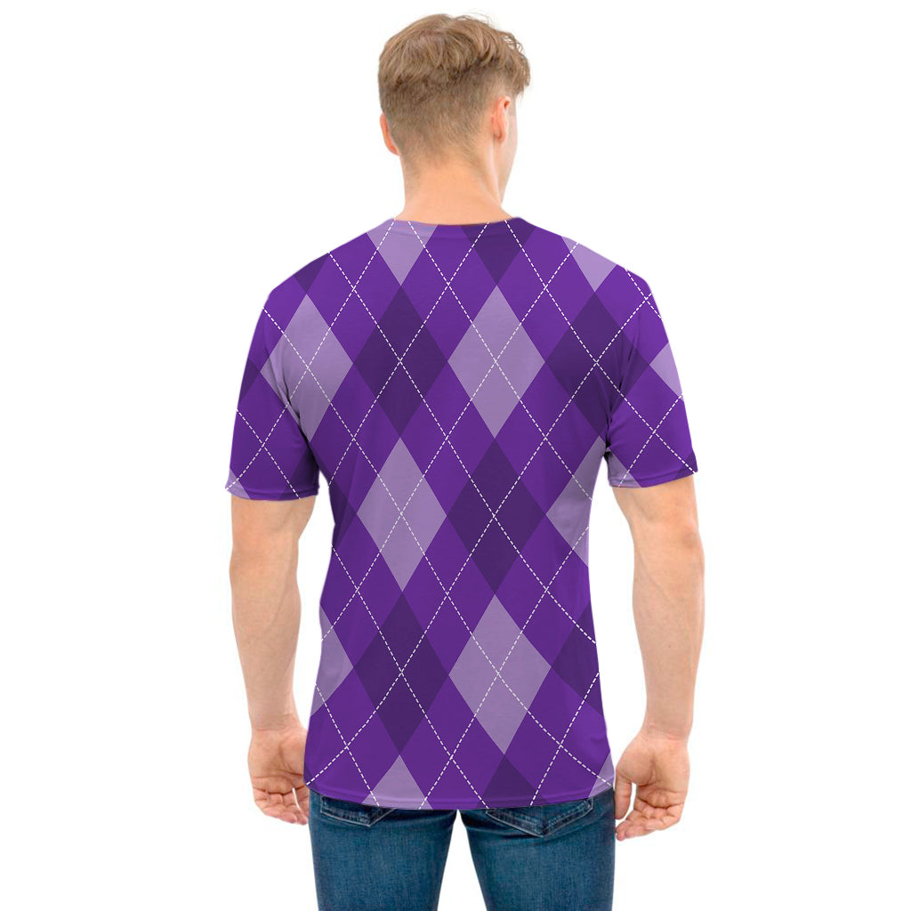 Purple Argyle Pattern Print Men's T-Shirt