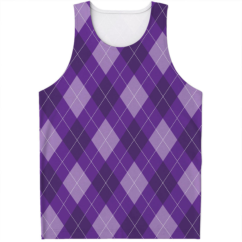 Purple Argyle Pattern Print Men's Tank Top