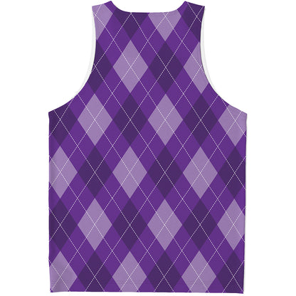 Purple Argyle Pattern Print Men's Tank Top