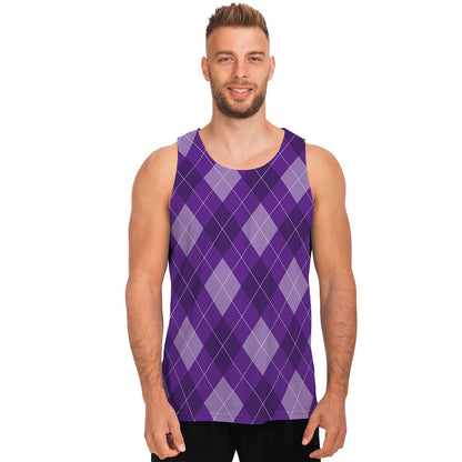 Purple Argyle Pattern Print Men's Tank Top
