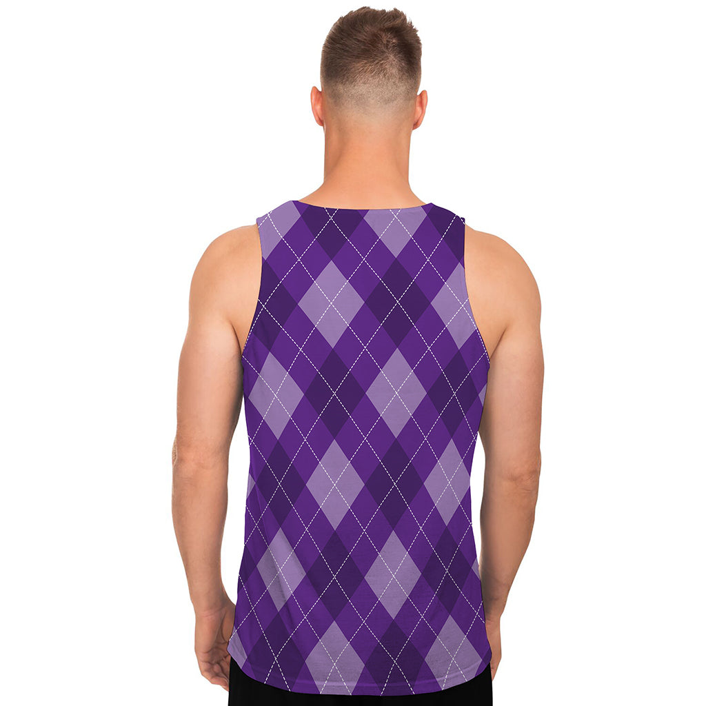 Purple Argyle Pattern Print Men's Tank Top