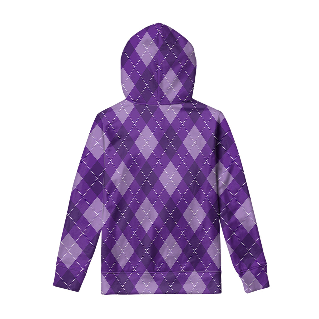 Purple Argyle Pattern Print Pullover Hoodie