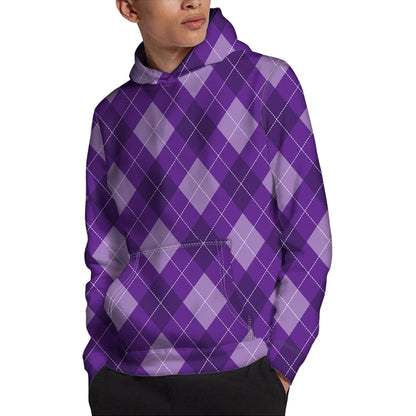 Purple Argyle Pattern Print Pullover Hoodie