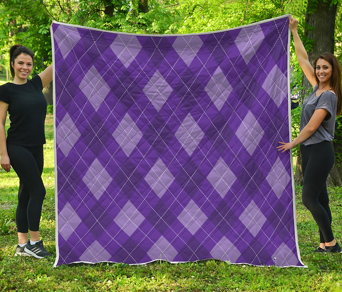 Purple Argyle Pattern Print Quilt