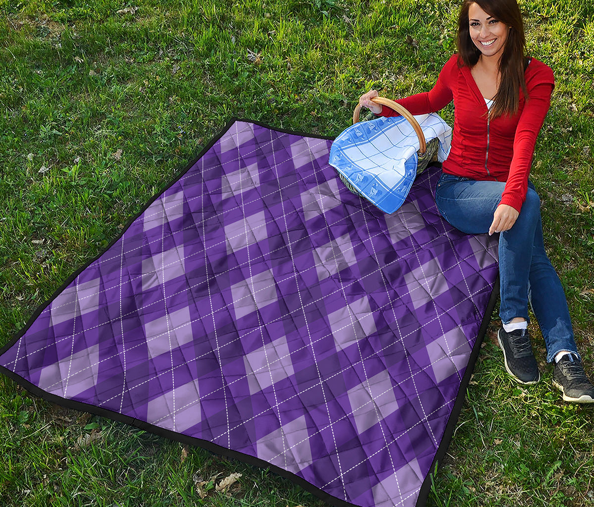 Purple Argyle Pattern Print Quilt