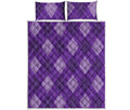 Purple Argyle Pattern Print Quilt Bed Set