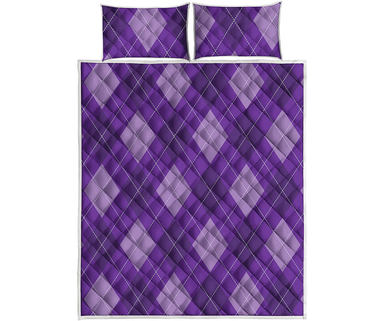 Purple Argyle Pattern Print Quilt Bed Set