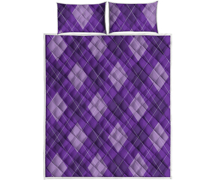 Purple Argyle Pattern Print Quilt Bed Set
