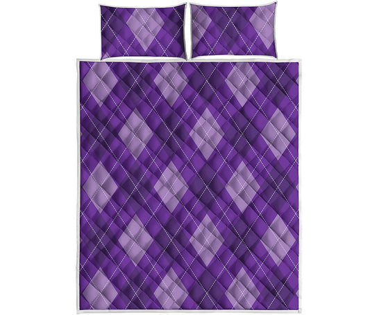 Purple Argyle Pattern Print Quilt Bed Set