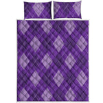 Purple Argyle Pattern Print Quilt Bed Set