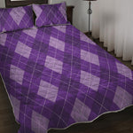 Purple Argyle Pattern Print Quilt Bed Set