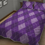 Purple Argyle Pattern Print Quilt Bed Set