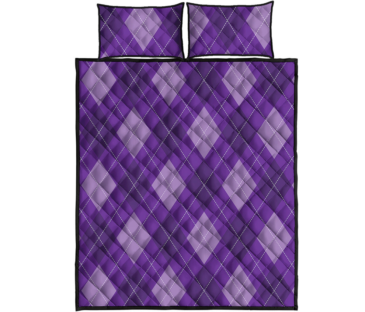 Purple Argyle Pattern Print Quilt Bed Set
