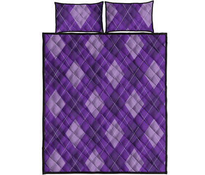 Purple Argyle Pattern Print Quilt Bed Set